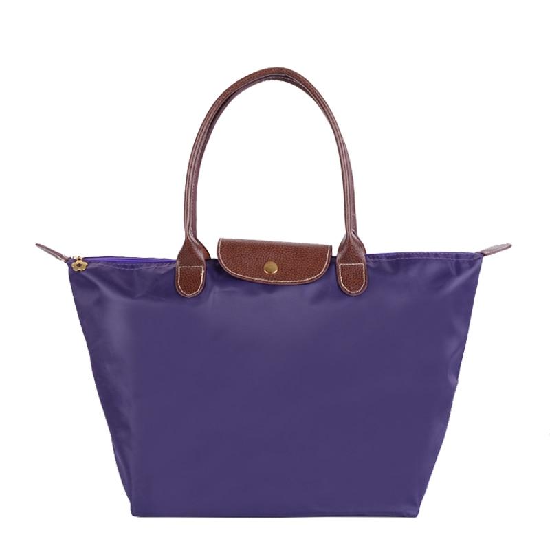 Neue Nylon Strand Tote Tasche Mode Frauen Handtasche Tote Oxford Schulter Taschen Weibliche Wasserdichte Knödel Falten Einkaufstasche 2024 S violett von Joom DACH