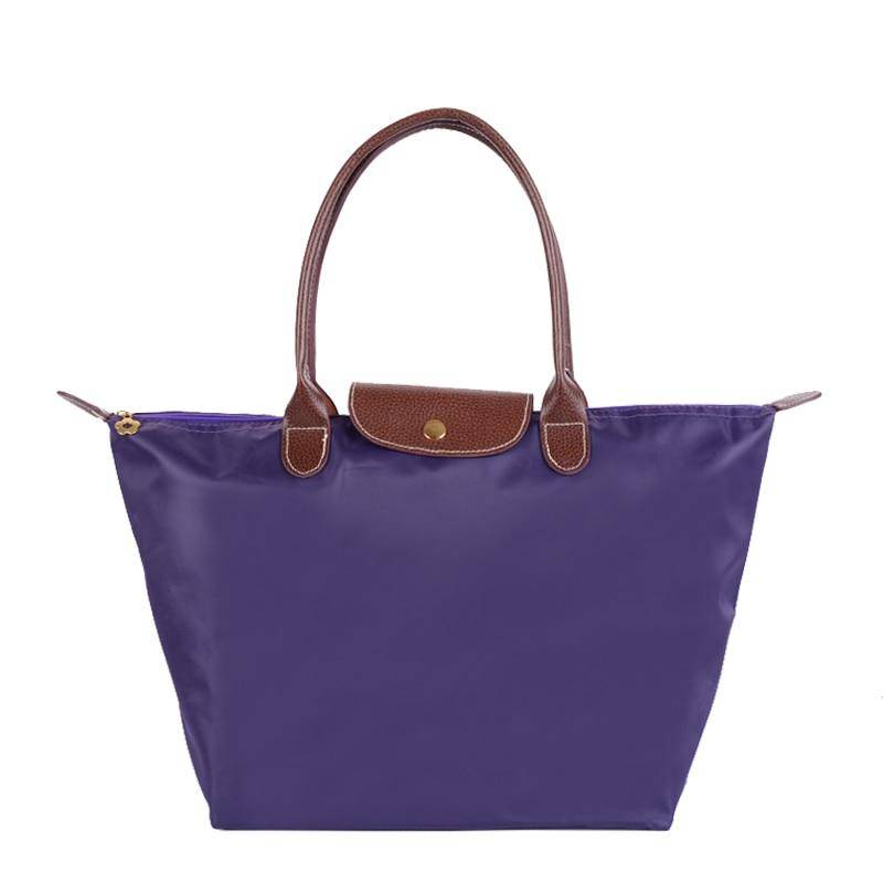 Neue Nylon Strand Tote Tasche Mode Frauen Handtasche Tote Oxford Schulter Taschen Weibliche Wasserdichte Knödel Falten Einkaufstasche 2024 S violett von Joom DACH