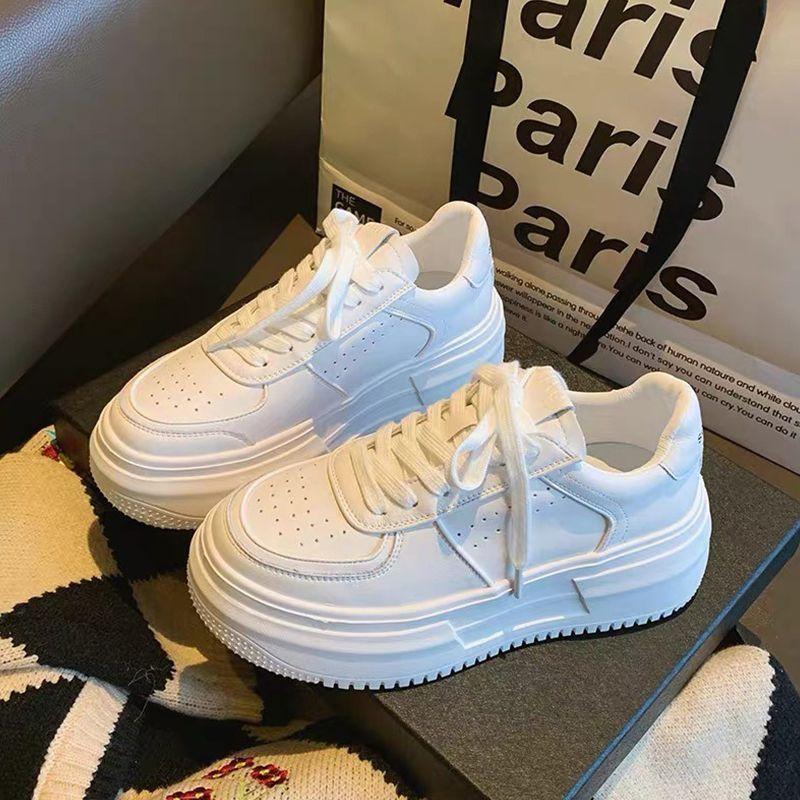 Neue PU-Leder Damen Weiße Atmungsaktive Lässige Damen Vulkanisierte Sneaker Sport Walking Laufen Plateau Flats Schuhe 36 weiß von Joom DACH