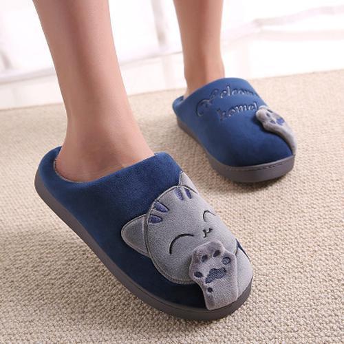 Neue Paar Winter Zu Hause Hausschuhe Frauen Schuhe Nette Cartoon Katze Hausschuhe Männer Warme Plüsch Gleitet Schlafzimmer Nicht-Slip boden Pantoffel 36-37 navy blau von Joom DACH