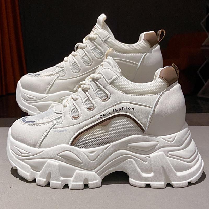 Neue Plateau-Sneaker für Damen Sommer Atmungsaktives Mesh Rutschfeste Vulkanisierte Schuhe Damen Schnürschuhe Dicke Sohle Lässige Sportschuhe 35 von Joom DACH