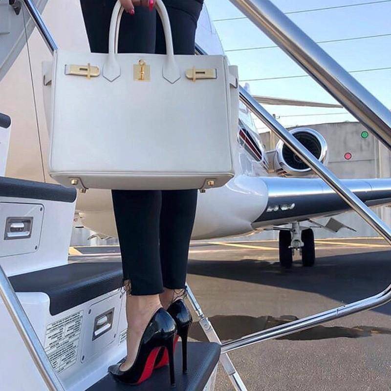 Neue Platin-Tasche aus Rindsleder mit Litschi-Muster und Krokodil-Muster für Damen, handliche Umhängetasche mit einer Schulter 30x16x22cm aero blau von Joom DACH