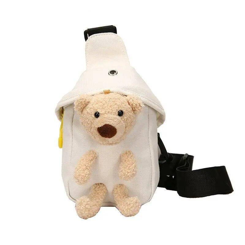 Neue Plüschtasche für Kinder, süße Plüschbär-Brusttasche, Umhängetasche, koreanische Jungen-Mädchen-Mini-Canvas-Tasche weiß von Joom DACH