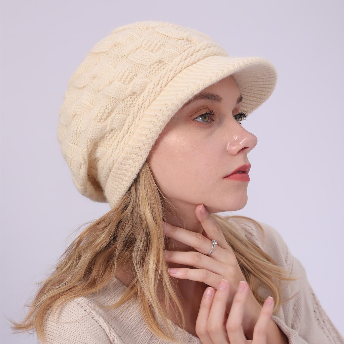 Neue Plus Samt Warme Kaninchen Faden frauen Einfarbig Baskenmütze Twist Hut Herbst und Winter frauen Gestrickte Schirmmütze one size beige von Joom DACH