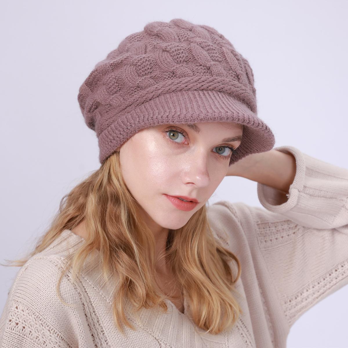 Neue Plus Samt Warme Kaninchen Faden frauen Einfarbig Baskenmütze Twist Hut Herbst und Winter frauen Gestrickte Schirmmütze one size licht lila von Joom DACH