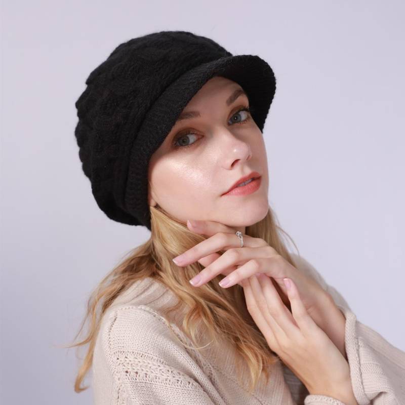 Neue Plus Samt Warme Kaninchen Faden frauen Einfarbig Baskenmütze Twist Hut Herbst und Winter frauen Gestrickte Schirmmütze one size schwarz von Joom DACH