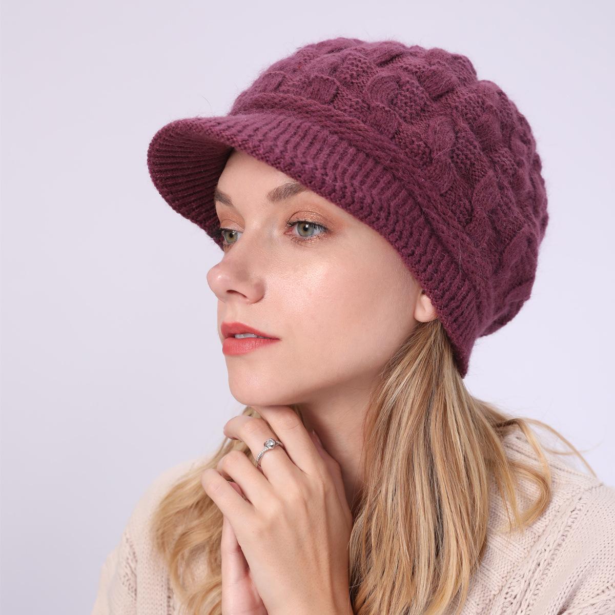 Neue Plus Samt Warme Kaninchen Faden frauen Einfarbig Baskenmütze Twist Hut Herbst und Winter frauen Gestrickte Schirmmütze one size von Joom DACH