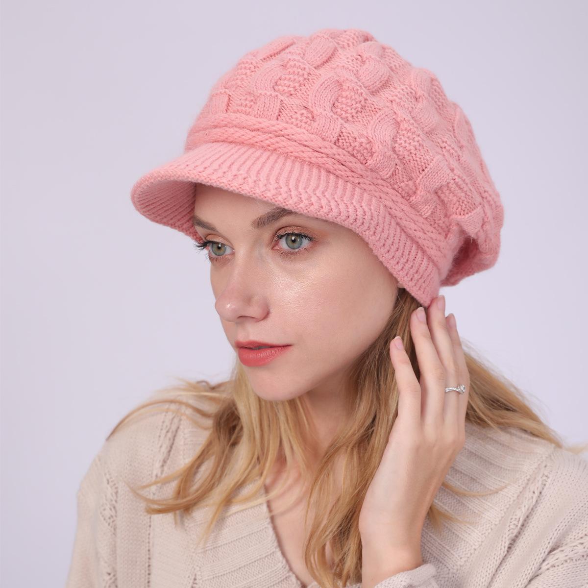Neue Plus Samt Warme Kaninchen Faden frauen Einfarbig Baskenmütze Twist Hut Herbst und Winter frauen Gestrickte Schirmmütze one size rosa von Joom DACH