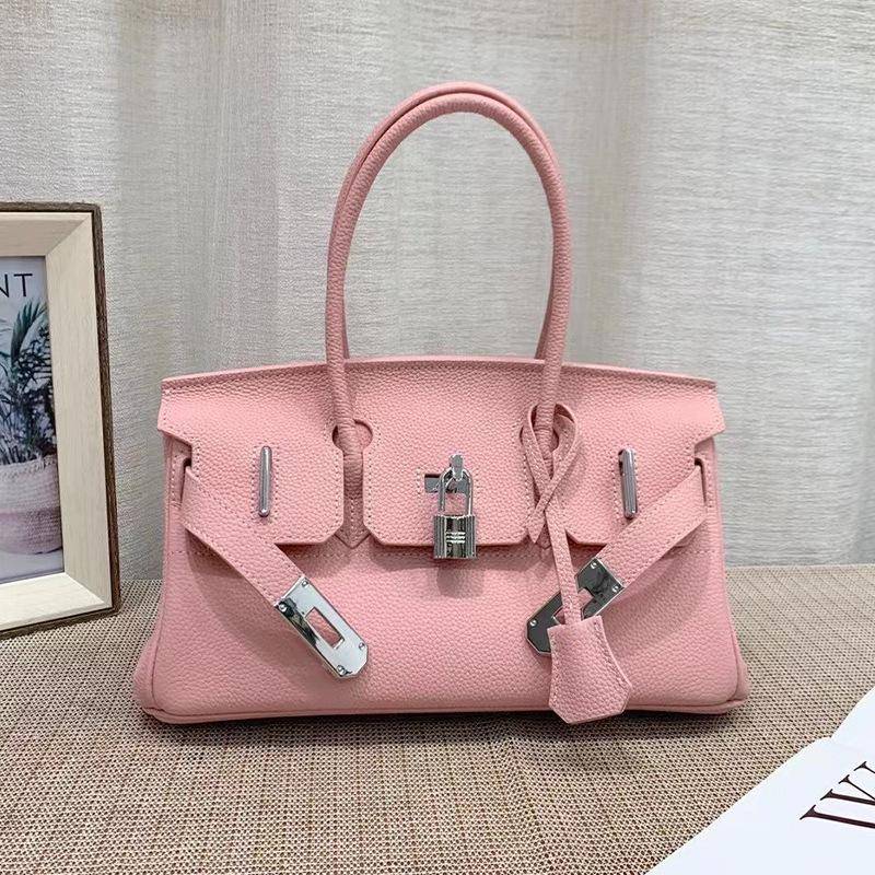 Neue Premium Kopfschicht Togo Leder Unterarmtasche Horizontal Silber Schnalle Platin Tasche Echtleder Damen Tasche Handtasche 30x12x16cm rosa von Joom DACH