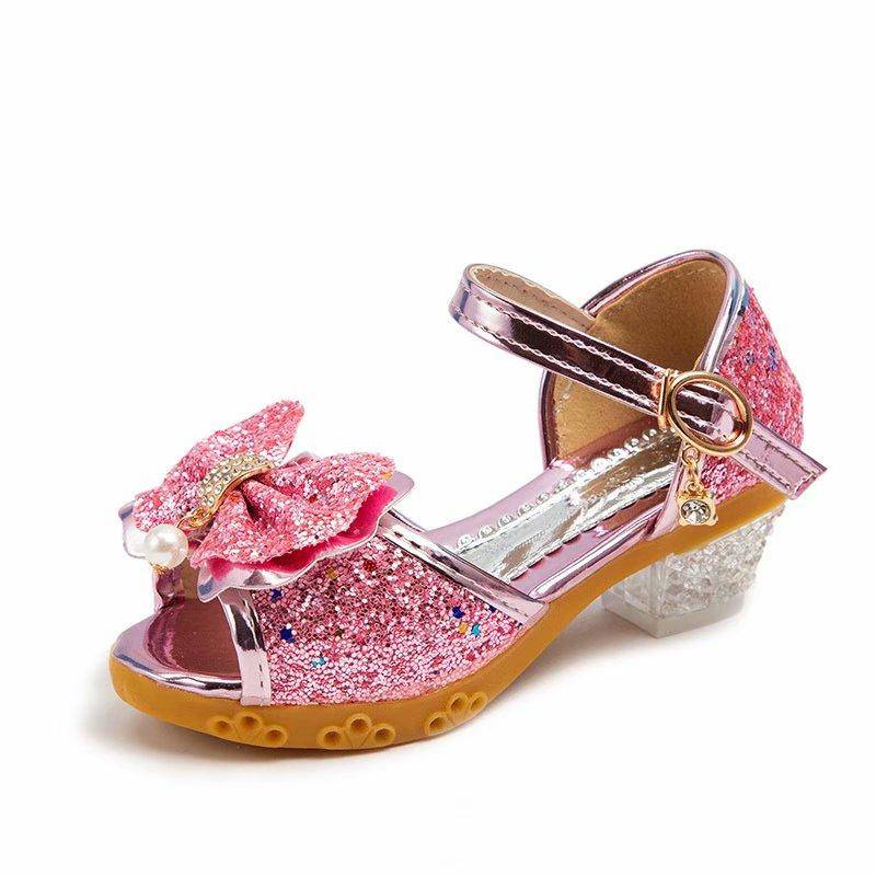 Neue Prinzessin Schuhe Kinder Schuhe Mädchen High Heels Kleid Schuhe Blume Schmetterling Sandalen Schleife Kristall Prinzessin Königin Cosplay Party Mädchen Tanzschuhe 28 rosa von Joom DACH