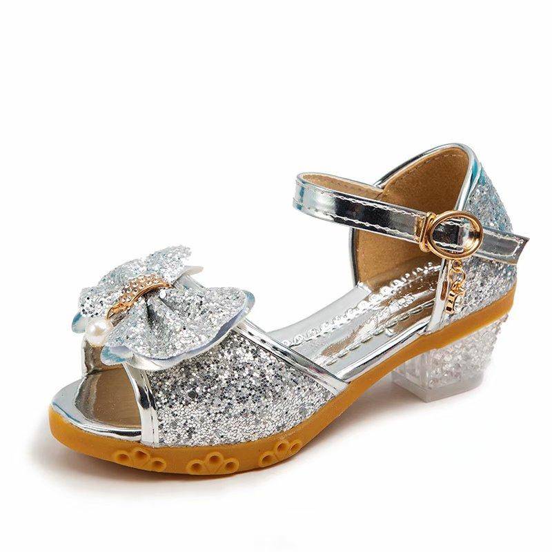 Neue Prinzessin Schuhe Kinder Schuhe Mädchen High Heels Kleid Schuhe Blume Schmetterling Sandalen Schleife Kristall Prinzessin Königin Cosplay Party Mädchen Tanzschuhe 30 silber von Joom DACH