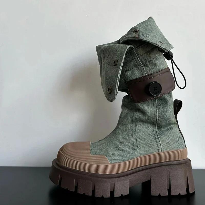 Neue Punk-lange Stiefel für Damen mit hoher Plattform, modische dicke Unterseite, Gothic-Booties für Mädchen, coole Winterschuhe, Plateaustiefel 35 hellblaue von Joom DACH