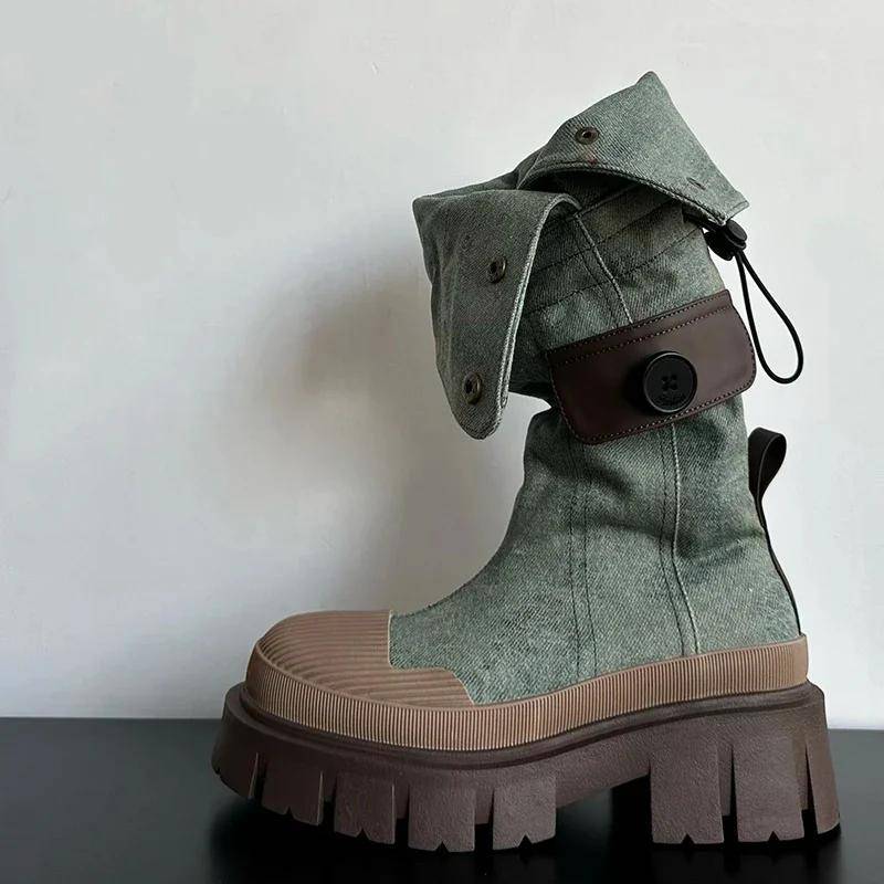 Neue Punk-lange Stiefel für Damen mit hoher Plattform, modische dicke Unterseite, Gothic-Booties für Mädchen, coole Winterschuhe, Plateaustiefel 35 hellblaue von Joom DACH