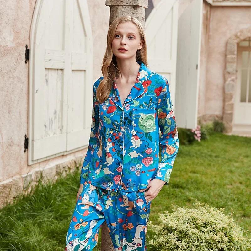 Neue Pyjamas aus Eisseide für Damen im Frühling und Sommer, langärmelig, mit Revers aus Seide, Heimkleidung XL von Joom DACH