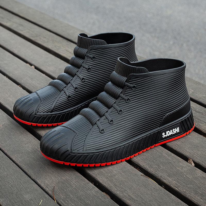 Neue Regenschuhe Herren wasserdichte Schuhe modische Studenten kurze Röhre Vier-Jahreszeiten-Arbeit rutschfeste Regenstiefel Gummischuhe für Erwachsene 40 rot von Joom DACH