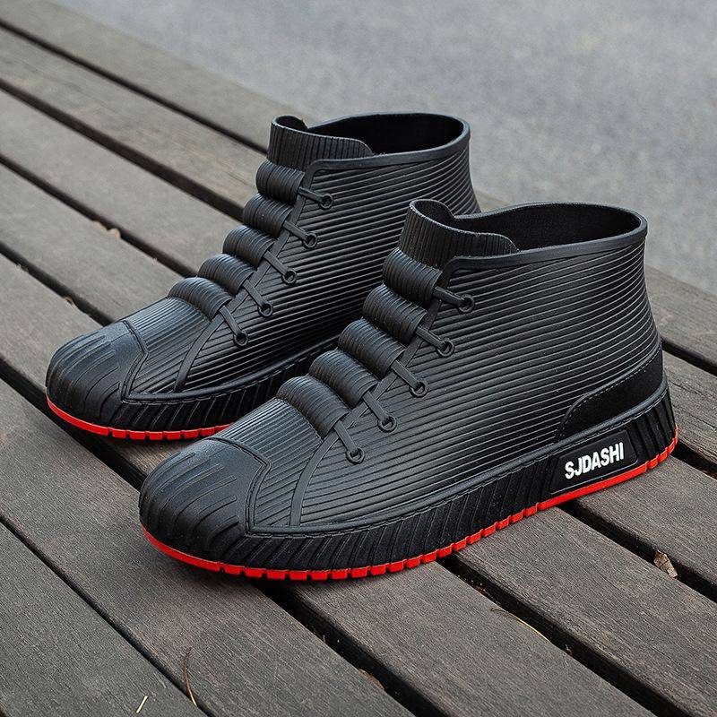 Neue Regenschuhe Herren wasserdichte Schuhe modische Studenten kurze Röhre Vier-Jahreszeiten-Arbeit rutschfeste Regenstiefel Gummischuhe für Erwachsene 41 rot von Joom DACH