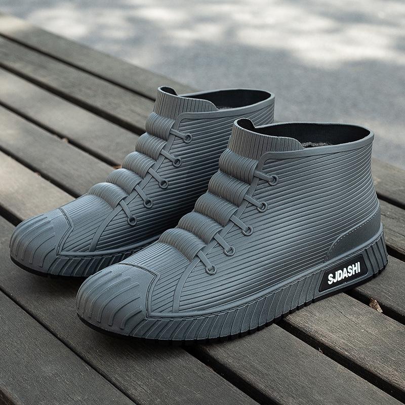 Neue Regenschuhe Herren wasserdichte Schuhe modische Studenten kurze Röhre Vier-Jahreszeiten-Arbeit rutschfeste Regenstiefel Gummischuhe für Erwachsene 43 graue von Joom DACH