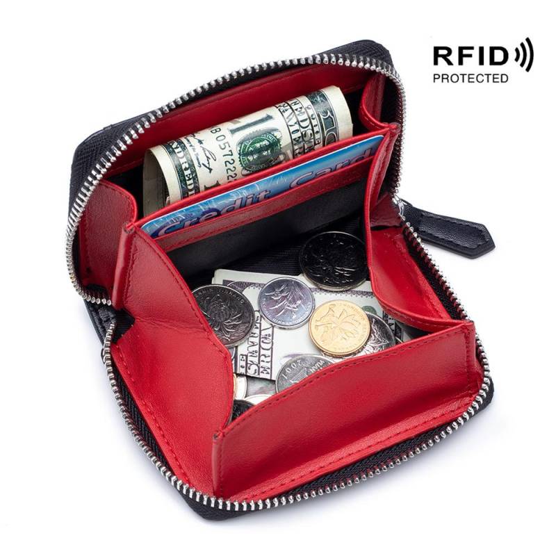 Neue Rindsleder Frauen Brieftaschen Weiblichen Echtem Leder Geldbörsen RFID Karte Halter Kleine Tragbare Geldbörse Große Kapazität Geld Tasche One Size schwarz von Joom DACH