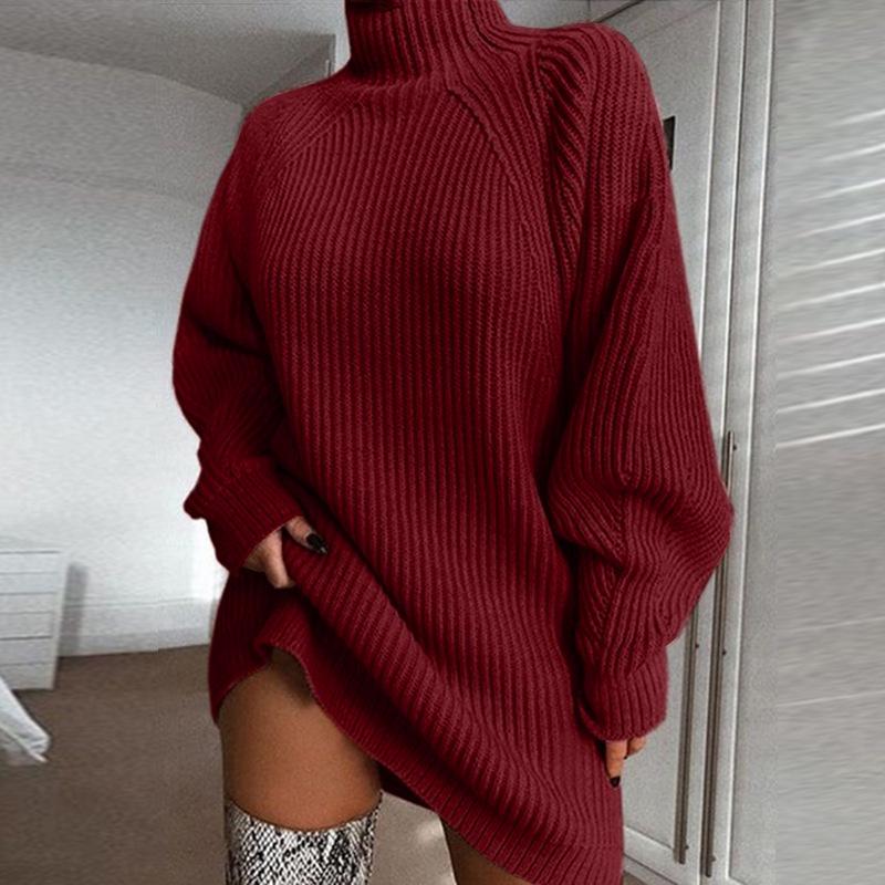 Neue Rollkragenpullover Frauen Strickwaren Unregelmäßige Lose Plus Größe Winter Herbst Warme Gestrickte Jumper Pullover Pullover für Damen S rot von Joom DACH