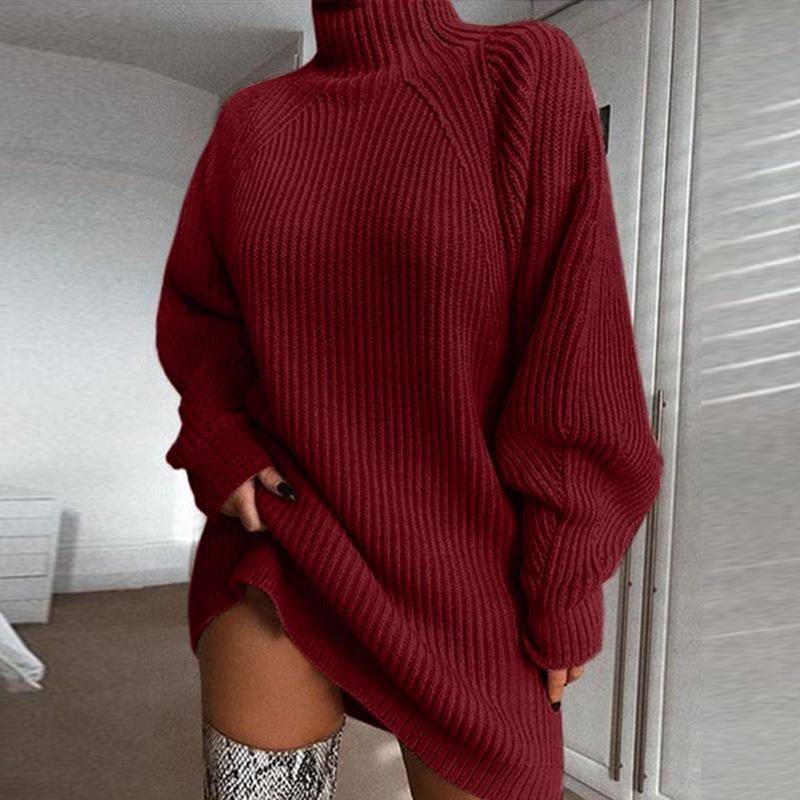 Neue Rollkragenpullover Frauen Strickwaren Unregelmäßige Lose Plus Größe Winter Herbst Warme Gestrickte Jumper Pullover Pullover für Damen S rot von Joom DACH