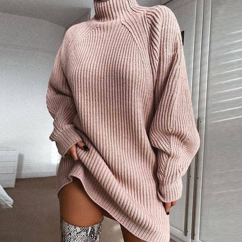 Neue Rollkragenpullover Frauen Strickwaren Unregelmäßige Lose Plus Größe Winter Herbst Warme Gestrickte Jumper Pullover Pullover für Damen XL rosa von Joom DACH