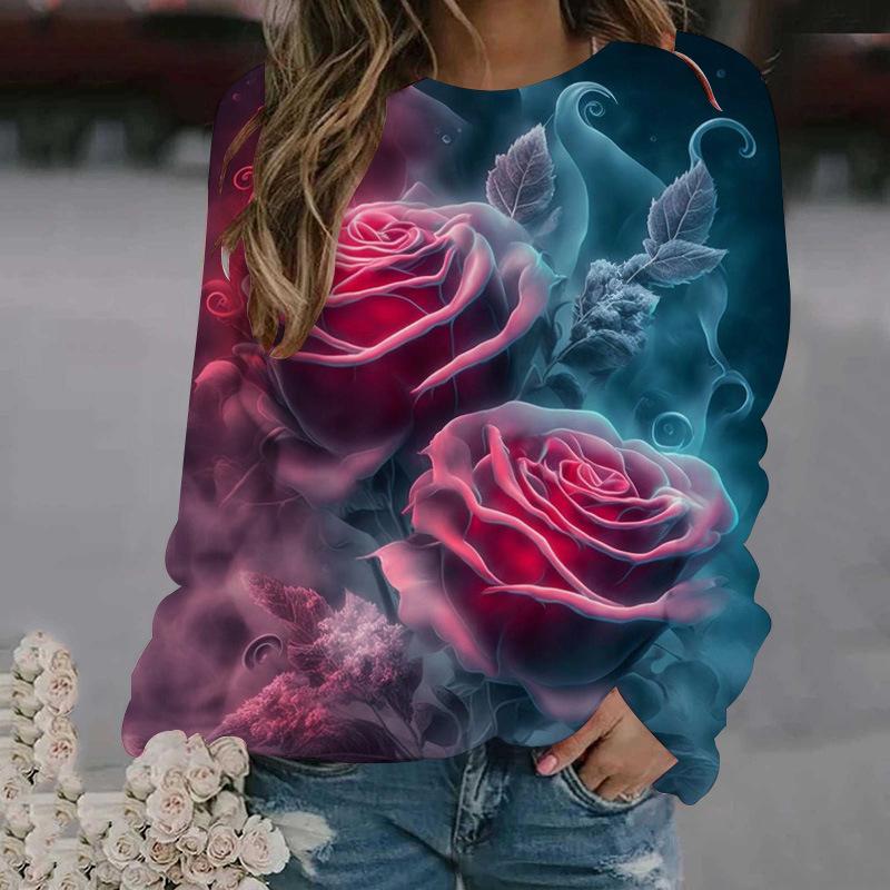 Neue Rose Blume Sweatshirts Floral 3D Druck Herbst Winter Frauen Hoodies Langarm Y2k Übergroße Pullover Tops Weibliche Kleidung 2XL von Joom DACH