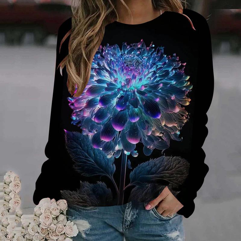 Neue Rose Blume Sweatshirts Floral 3D Druck Herbst Winter Frauen Hoodies Langarm Y2k Übergroße Pullover Tops Weibliche Kleidung 3XL von Joom DACH