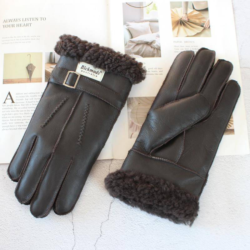 Neue Schaffell-Pelzhandschuhe für Herren aus dickem Leder für den Winter, warm, winddicht und kältebeständig One Size von Joom DACH