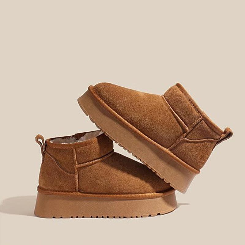 Neue Schneestiefel aus echtem Leder mit dicker Sohle und Fellbesatz für Damen, mit Fleecefutter, verdickte, rutschfeste, warme Stiefeletten 38 von Joom DACH