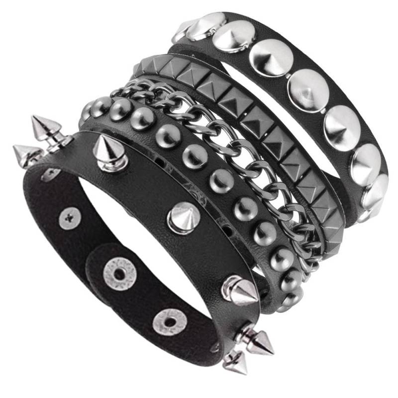 Neue Schwarze Goth Emo Boho Armbänder Für Männer Frauen Punk Gothic Spike Nieten PU Leder Armband Armreifen Partei Schmuck Geschenk von Joom DACH