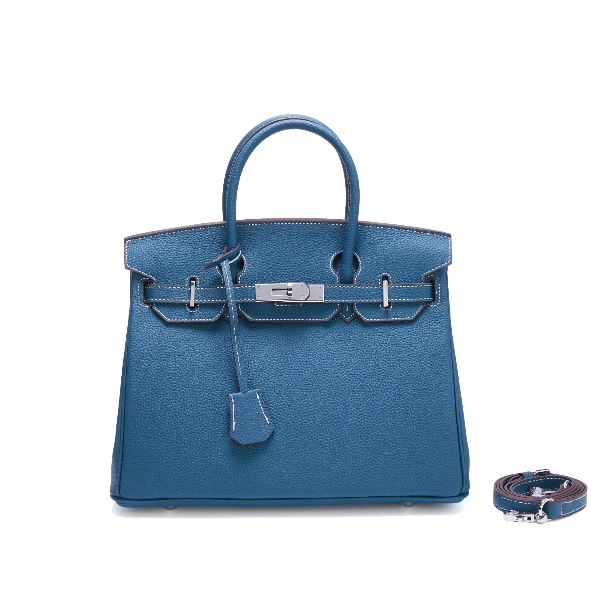Neue Silber Taste Litschi Muster Kopf Schicht Rindsleder Platin Tasche Handheld Platin Tasche Mode Echtes Leder frauen Schulter Tasche 25cm blau von Joom DACH