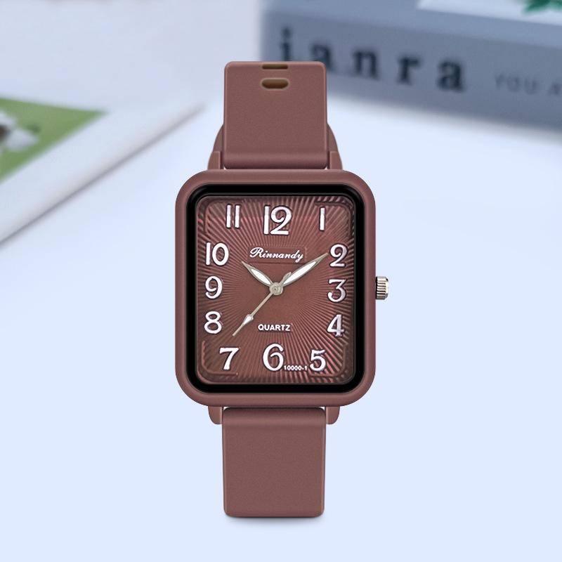 Neue Silikon Mode Einfache Quarz Armbanduhren Weibliche Uhr Frauen Uhr Qualitäten Schwarz Paar Quadratische Frauen Uhren Quarzuhr Weißes Armband dunkelbraune von Joom DACH