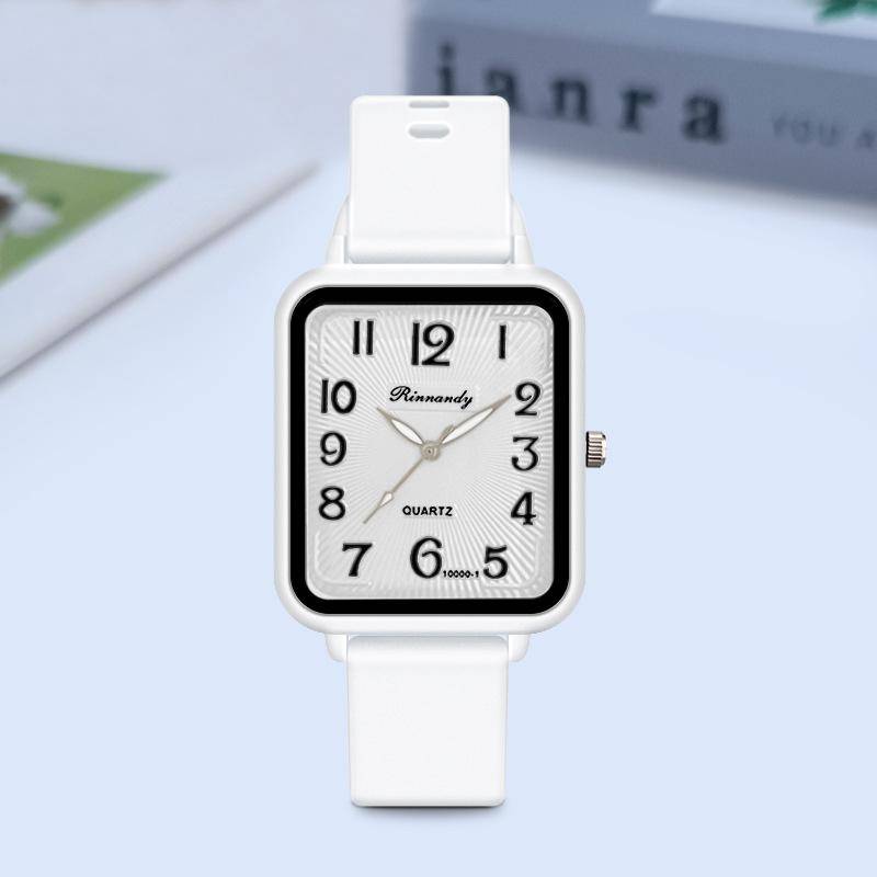 Neue Silikon Mode Einfache Quarz Armbanduhren Weibliche Uhr Frauen Uhr Qualitäten Schwarz Paar Quadratische Frauen Uhren Quarzuhr Weißes Armband weiß von Joom DACH