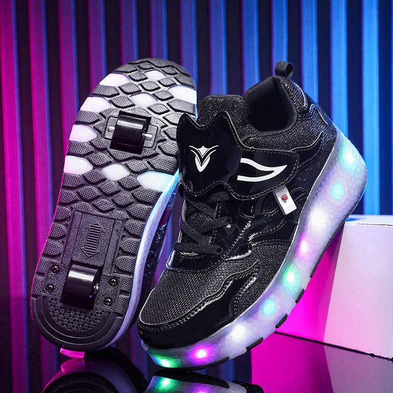 Neue Skates Kinder Rollschuhe Knopf Turnschuhe USB-Aufladung Leuchtschuhe Jungen Leuchtschuhe 32 von Joom DACH