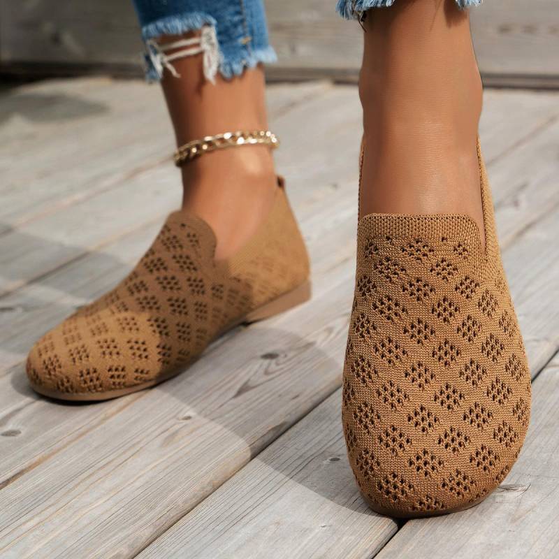 Neue Slip-On-Flats aus Fly-Strick in Übergröße, atmungsaktive Freizeit-Strickschuhe für Damen 36 braun von Joom DACH