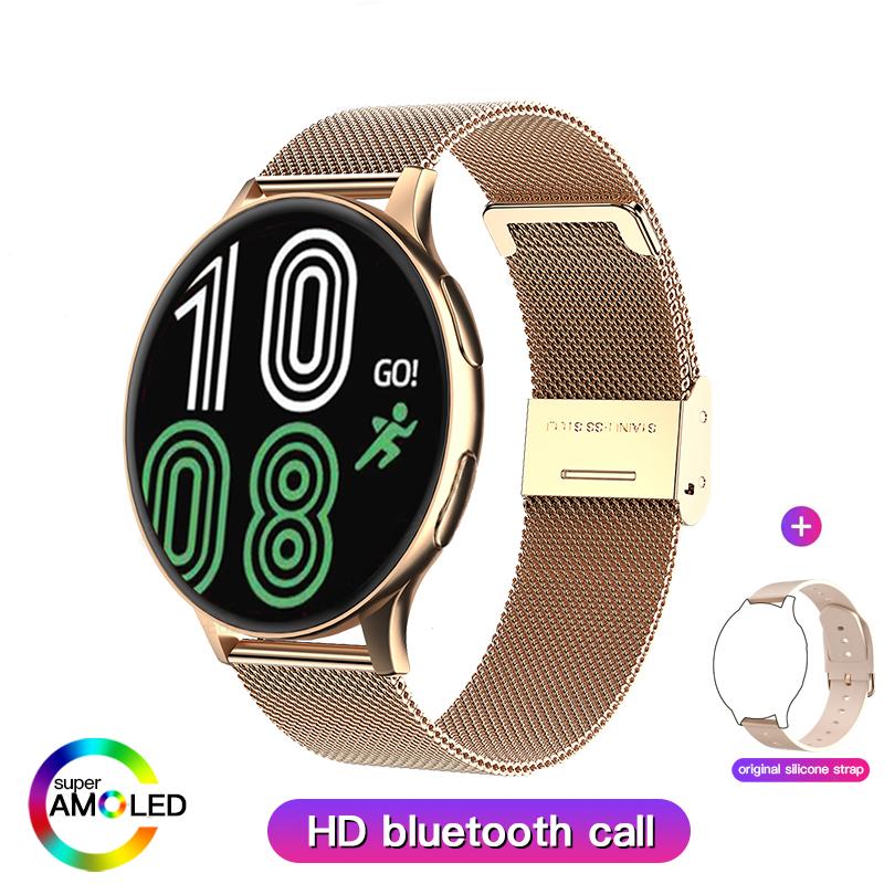 Neue Smart Watch, runde Smartwatch, Bluetooth-Anrufe, Uhren für Männer und Frauen, Fitness-Armband, individuelles Zifferblatt + Geschenkbox Milan Net gold von Joom DACH