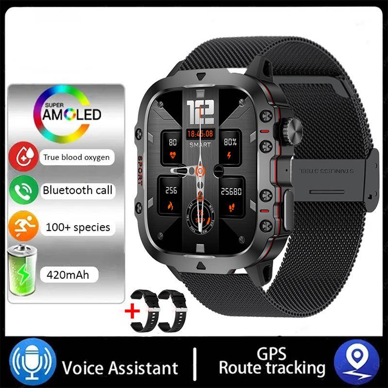 Neue Smart Watch 1,96 Zoll Bildschirm 420 MAh Bluetooth Anruf Sprachassistent Uhr Sport Fitness Wasserdichte Smartwatch für Männer Mesh belt + silicone + si schwarz von Joom DACH