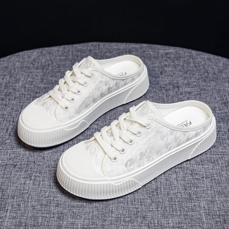 Neue Sommer Mesh Atmungsaktive Vielseitige Semi-Slipper Weiße Schuhe frauen Sandalen Oberbekleidung Faule Pumpe Hausschuhe frauen Schuhe 40 weiß von Joom DACH