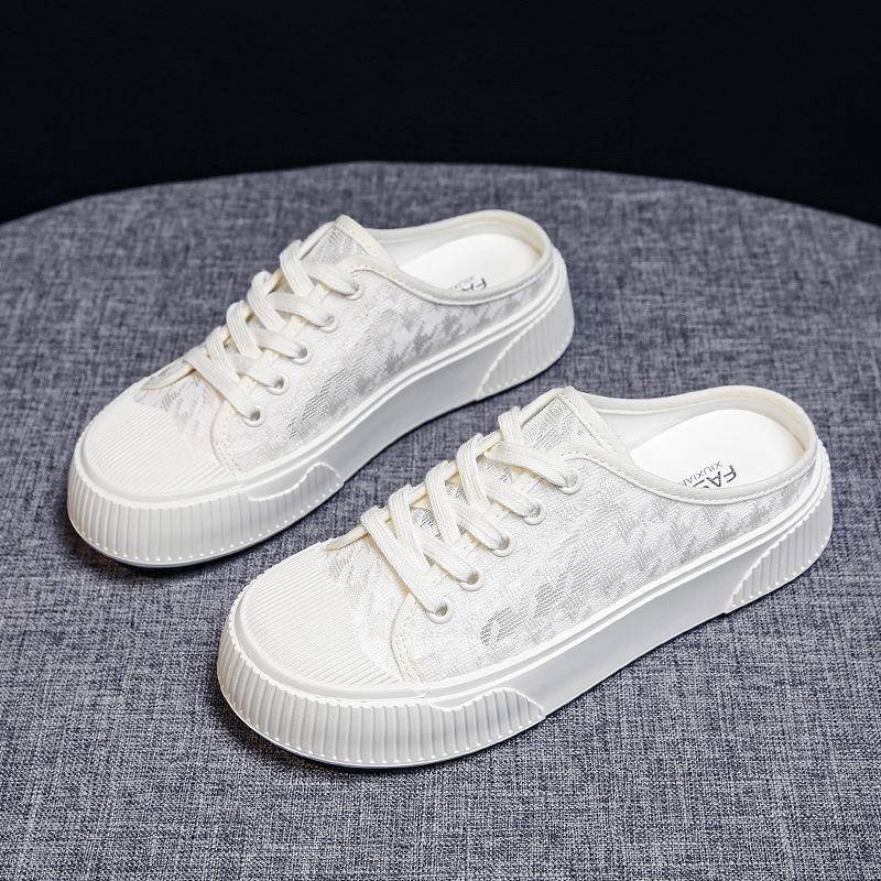 Neue Sommer Mesh Atmungsaktive Vielseitige Semi-Slipper Weiße Schuhe frauen Sandalen Oberbekleidung Faule Pumpe Hausschuhe frauen Schuhe 40 weiß von Joom DACH