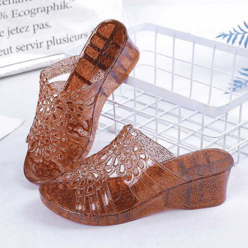Neue Sommer Sandalen Weibliche Kristall Gelee Schuhe Strand Schuhe Slip Kunststoff Transparente Schuhe Frauen Sandalen PVC Gelee Sandalen 40 braun von Joom DACH