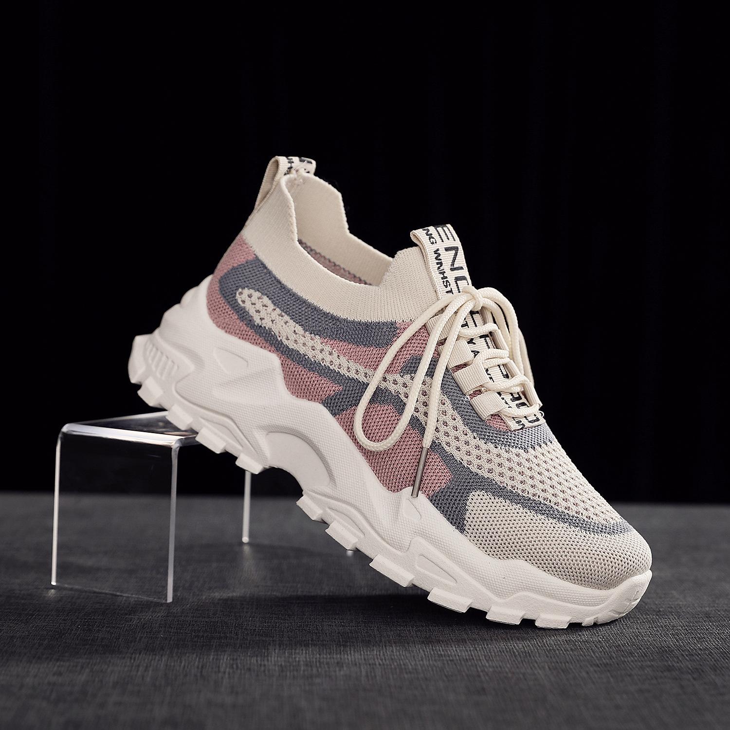 Neue Sportschuhe für Damen zum Schnüren, modische, atmungsaktive Flyknit-Schuhe, Damen-Plateauschuhe, leichte Dad-Schuhe, modische Trendschuhe 40 von Joom DACH