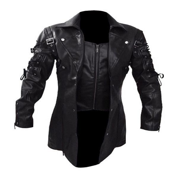 Neue Steampunk Herren Gothic Trenchcoat Lederjacke Punk Style Biker Jacke Herbst Winter Motorradjacke XXL schwarz von Joom DACH