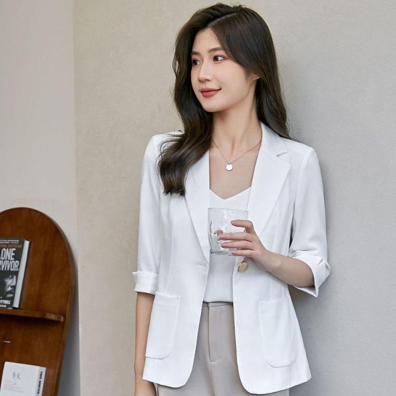 Neue Stil Kleine Blazer frauen Dünne Top Anzug Kurzen ärmeln Blazer Sommer 4XL weiß von Joom DACH
