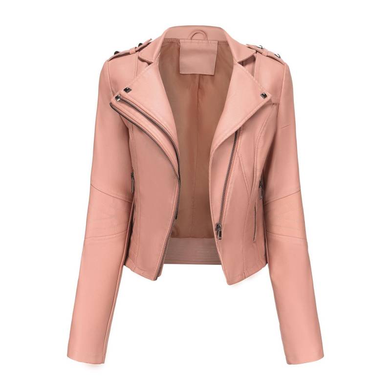 Neue Stil Schlanke Langarm Frühling und Herbst Lederjacke für Frauen mit Nieten Europäischen und Amerikanischen Beliebte Kurzmantel Zipper Lederjacke 3XL von Joom DACH