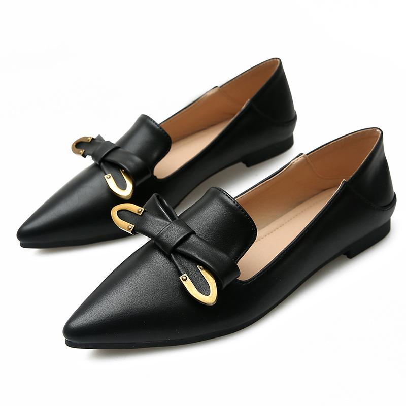 Neue Stil Spitz Zehe Flache Einzelne Schuhe Weibliche Retro Bogen Slip auf Kleine Leder Schuhe Große Größe frauen Schuhe 40 schwarz von Joom DACH