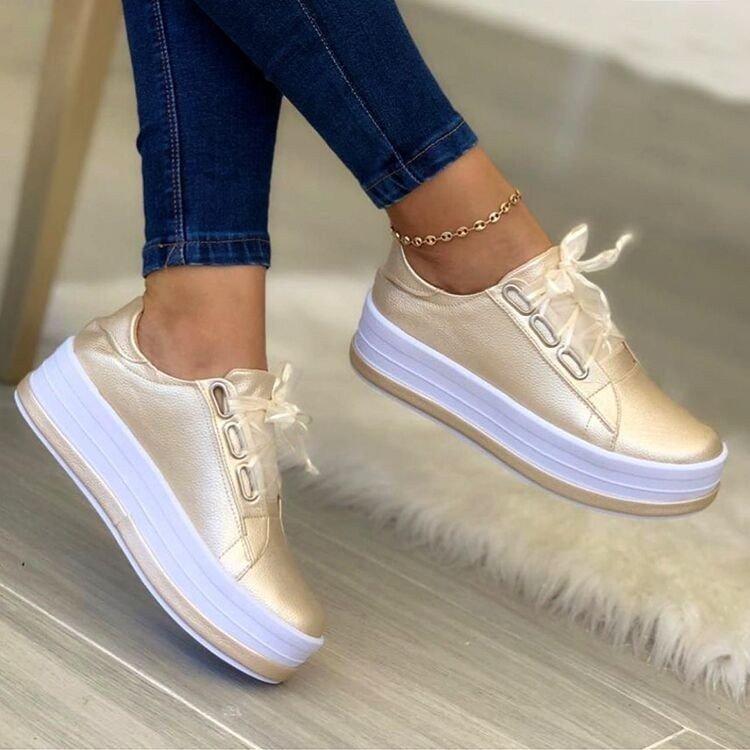 Neue Stil Sport Schuhe Frauen Vulkanisierte Schuhe Outdoor Plattform Casual Schuhe Weibliche Leder Mode Turnschuhe Frau Keil Wohnungen 36 von Joom DACH