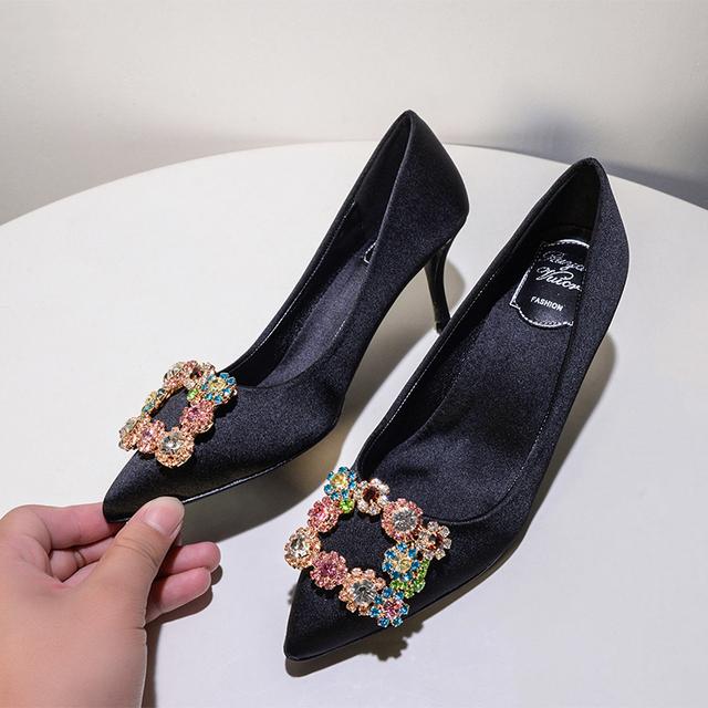 Neue Strass Quadratische Schnalle Spitzpumps Damen Stiletto High Heels Schuhe Damen Hochzeitsschuhe Damen Damenschuhe 36 von Joom DACH