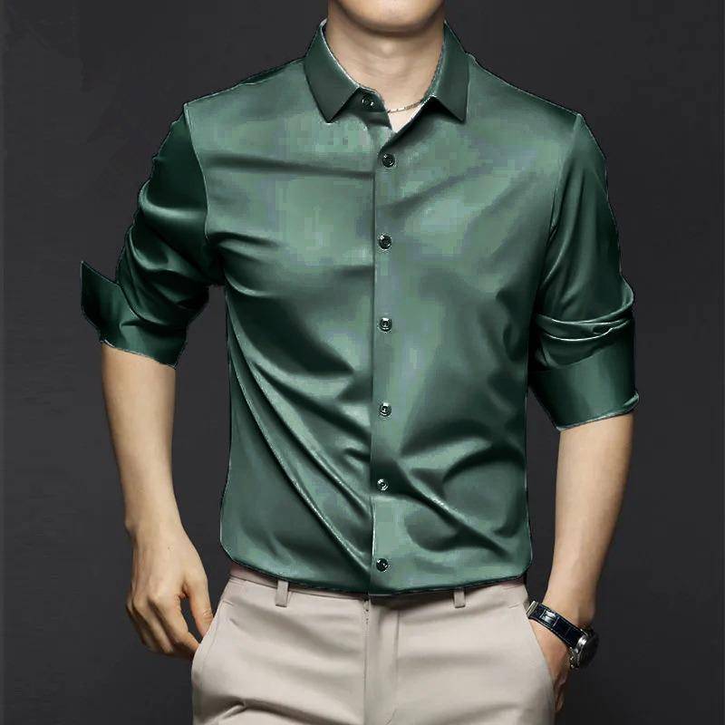 Neue Stretch-Anti-Falten-Herrenhemden Langarm-Hemden für Männer Slim Fit Social Business-Bluse Weißes Hemd 6XL 2XL dunkelgrüne von Joom DACH