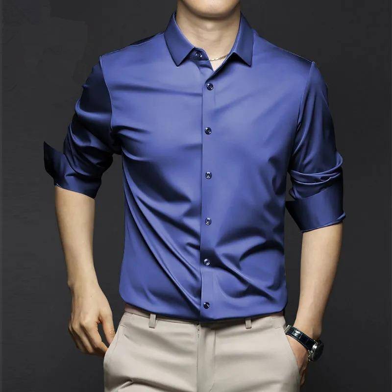 Neue Stretch-Anti-Falten-Herrenhemden Langarm-Hemden für Männer Slim Fit Social Business-Bluse Weißes Hemd 6XL 3XL weiß von Joom DACH