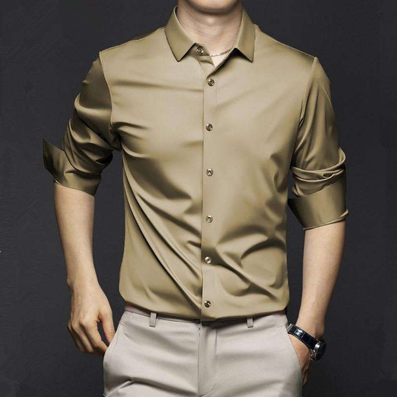 Neue Stretch-Anti-Falten-Herrenhemden Langarm-Hemden für Männer Slim Fit Social Business-Bluse Weißes Hemd 6XL XL khaki von Joom DACH
